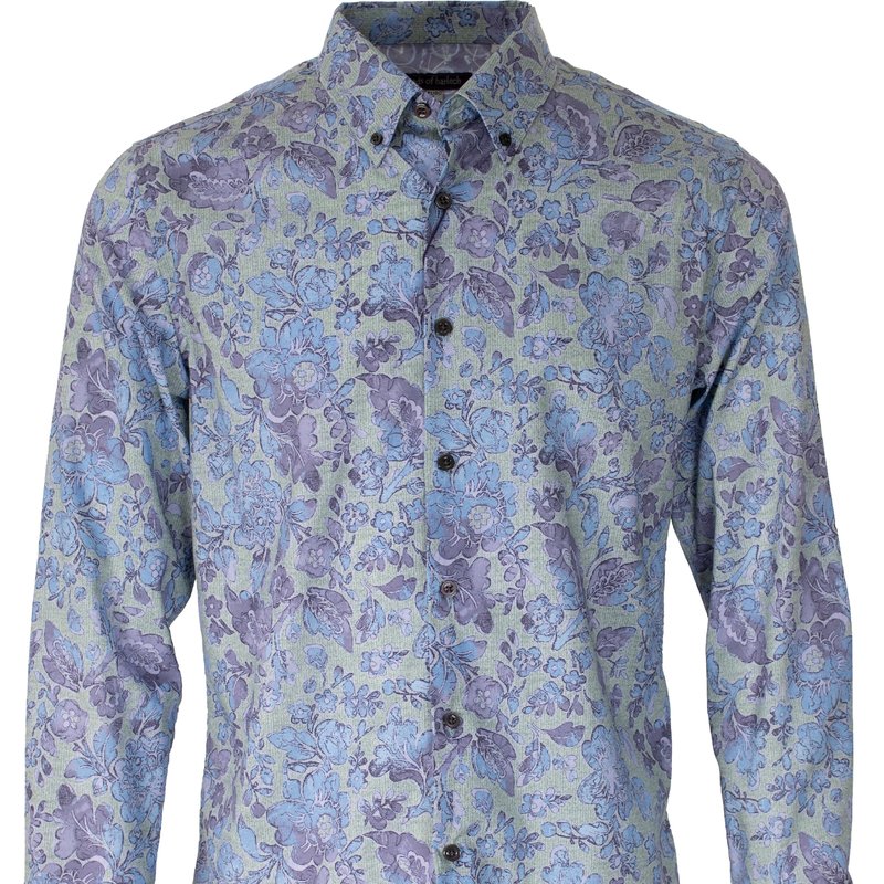 Lords Of Harlech Morris York Floral Shirt Sage In Blue