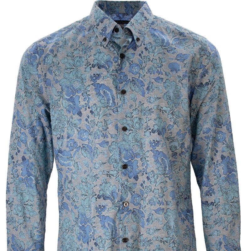 Lords Of Harlech Morris York Floral Shirt Sea In Blue