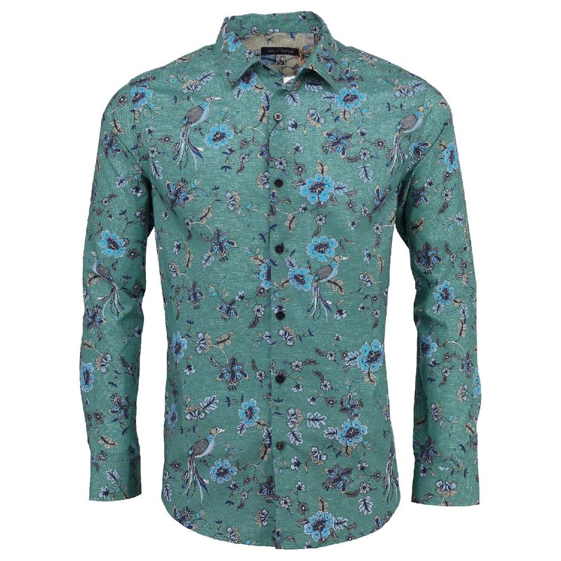 Lords Of Harlech Nigel Bird Floral Canvas Teal Shirt In Blue
