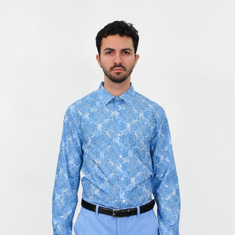 Lords Of Harlech Nigel Paisley Wave Shirt In Blue