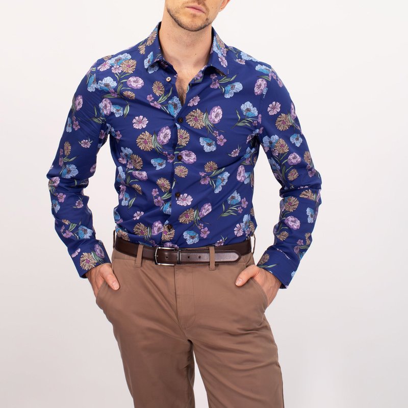 Lords Of Harlech Nigel Spaced Floral Shirt In Blue