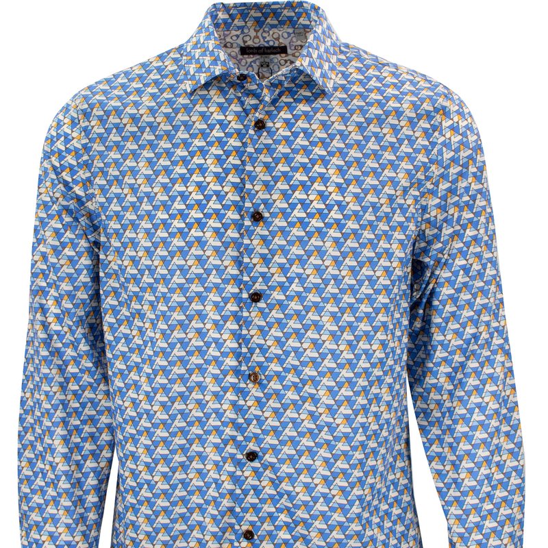 Lords Of Harlech Nigel Triangles Blue Shirt In Gold/blue/white