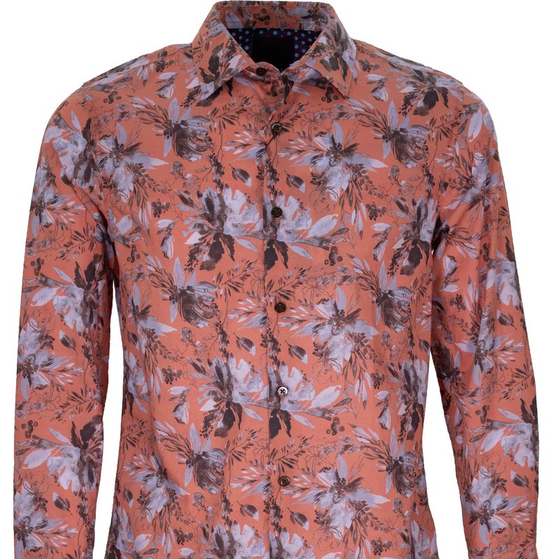 Lords Of Harlech Norman Watercolor Shirt Floral Cinnamon In Red