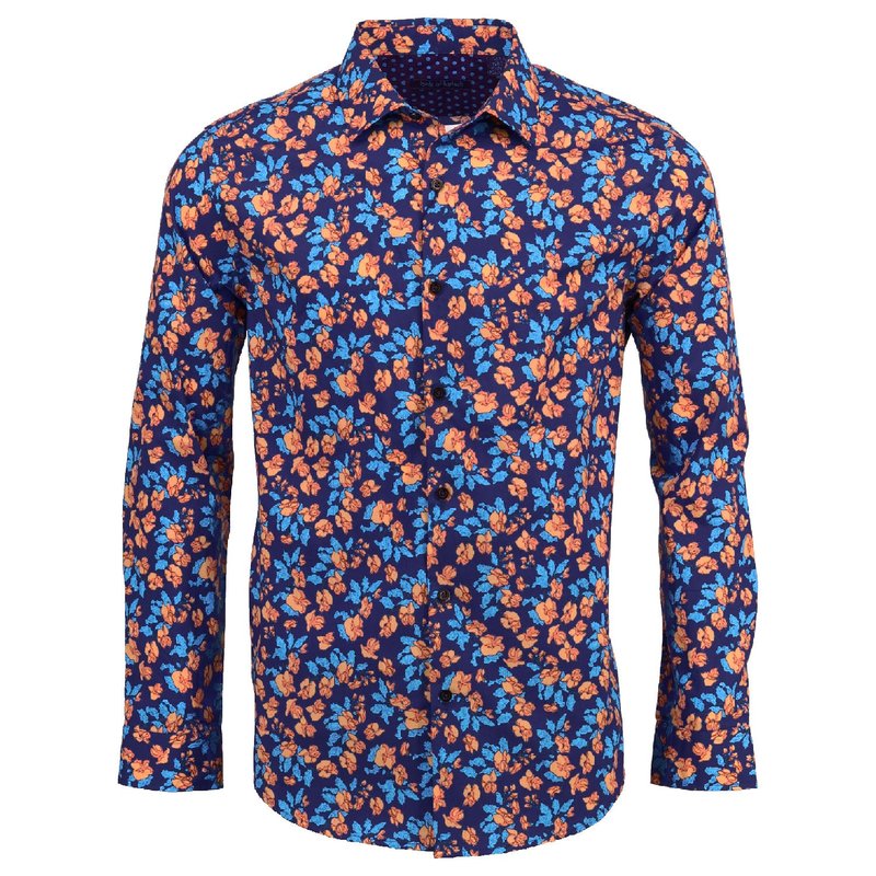 Lords Of Harlech Norman Windy Flowers Navy Shirt In Blue