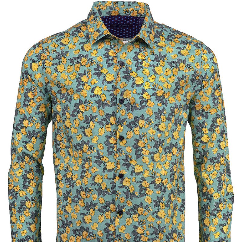 Lords Of Harlech Norman Windy Flowers Teal Shirt In Green