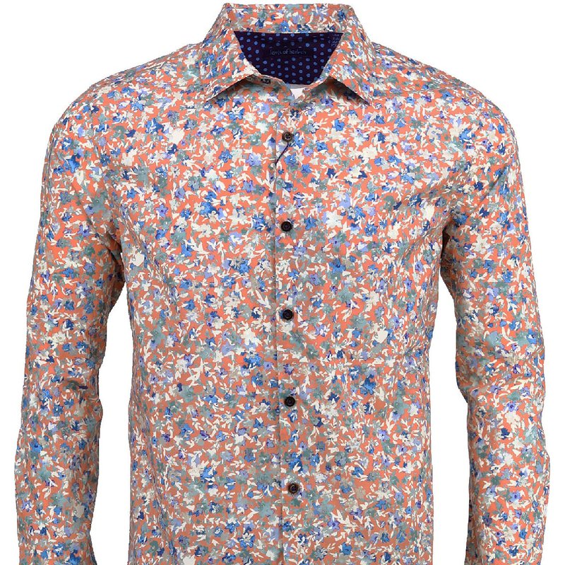 Lords Of Harlech Norman Wispy Floral Peach Shirt In Orange