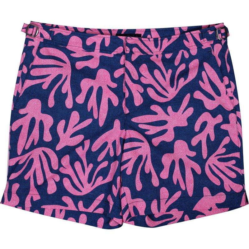 Lords Of Harlech Pool Loop Coral Canvas Swim Short In Pink In Blue/pink/purple