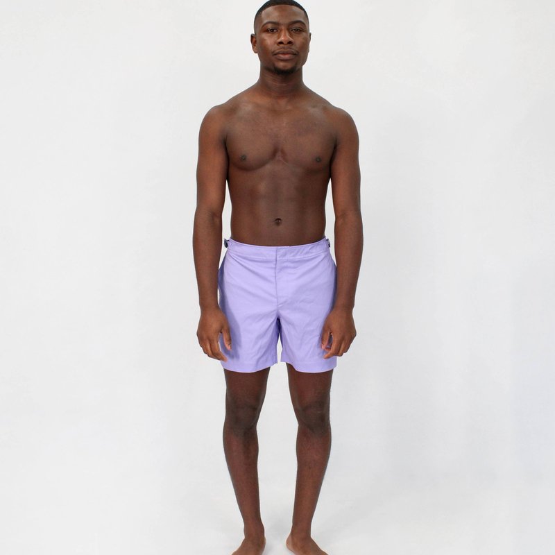 Lords Of Harlech Pool Oxford Swim Short In Lavender In Pink/purple