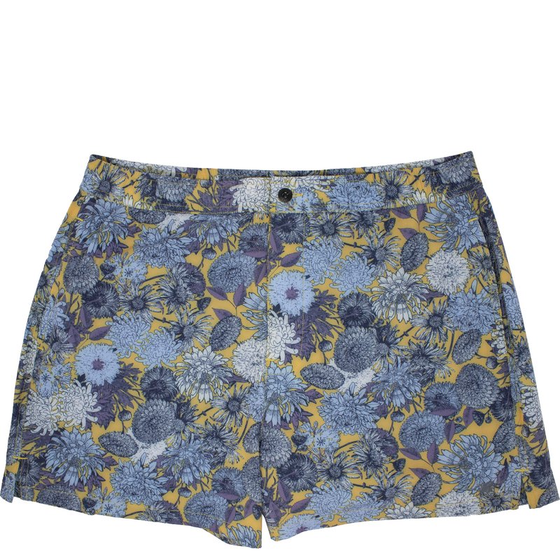 Lords Of Harlech Quack 2 Mums Floral Yellow Swim Trunk In Blue