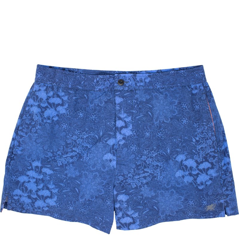 Lords Of Harlech Quack 2 Paisley Floral Navy Swim Trunk In Blue