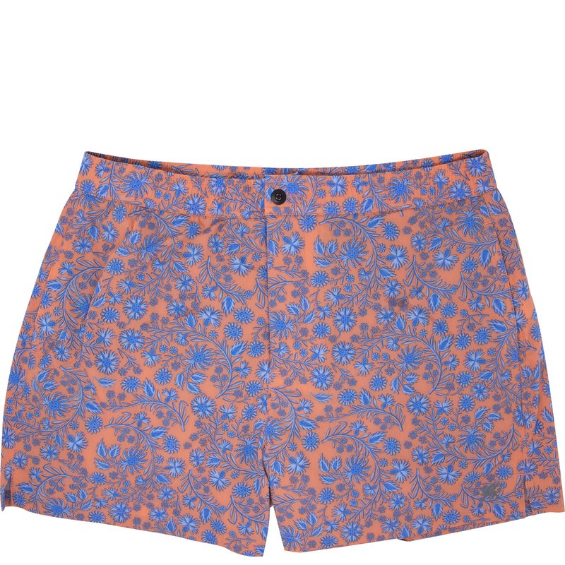 Lords Of Harlech Quack 2 Shadow Floral Coral Swim Trunk In Orange