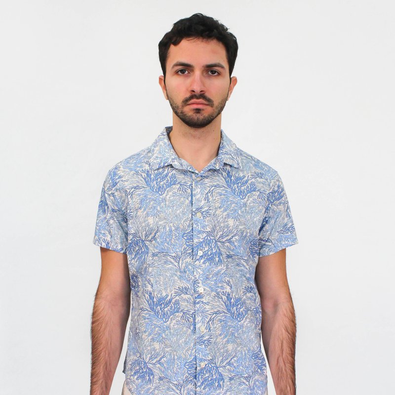 Lords Of Harlech Scott Coral Shadow Shirt In Ivory In Blue