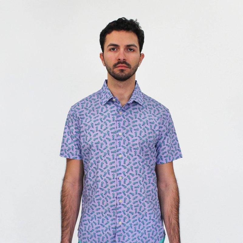 Lords Of Harlech Scott Swimming Seahorses Shirt In Lavender In Purple