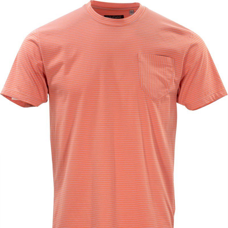 Lords Of Harlech Tate Coral & Blue Stripe Crew Neck Tee In Pink