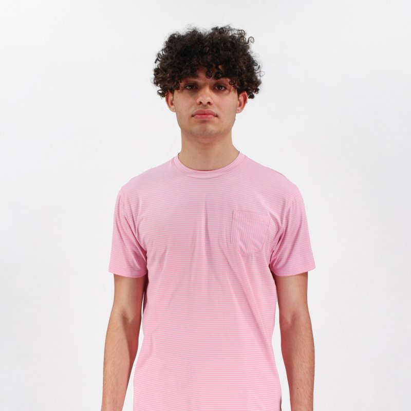 Shop Lords Of Harlech Tate Pink Stripe Crew Neck Tee