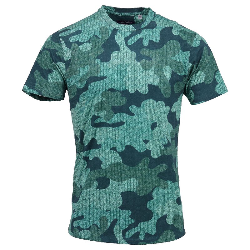 Lords Of Harlech Taylor Chevron Camo Teal Crew Neck Tee In Blue
