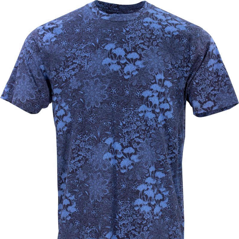 Shop Lords Of Harlech Taylor Paisley Floral Navy Crew Neck Tee In Blue