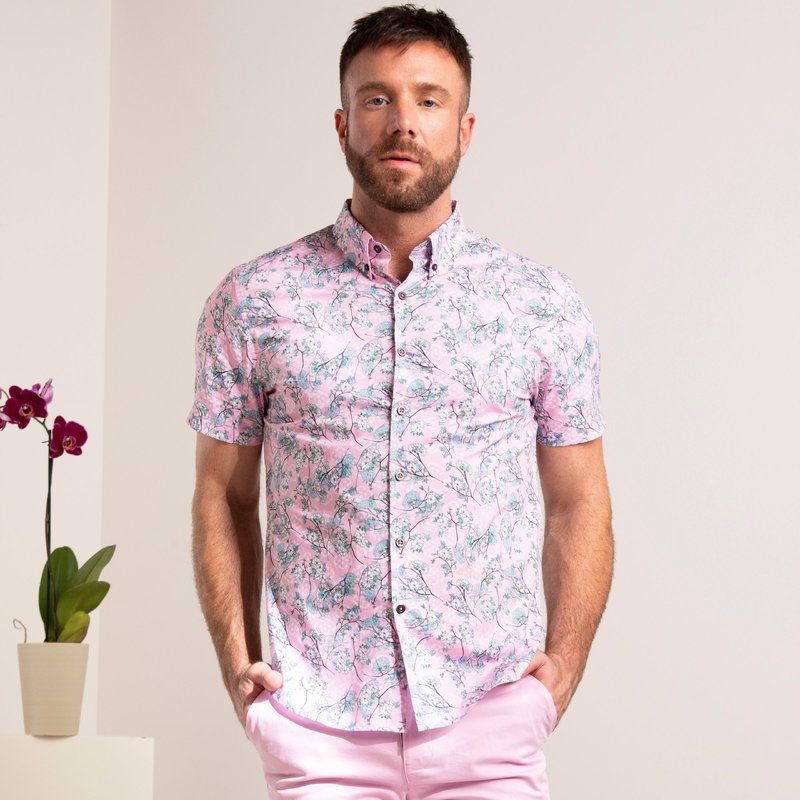 Lords Of Harlech Tim Blossom Canvas Shirt In Pink