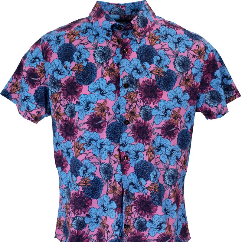 Lords Of Harlech Tim Hibiscus Garden Shirt In Pink In Purple