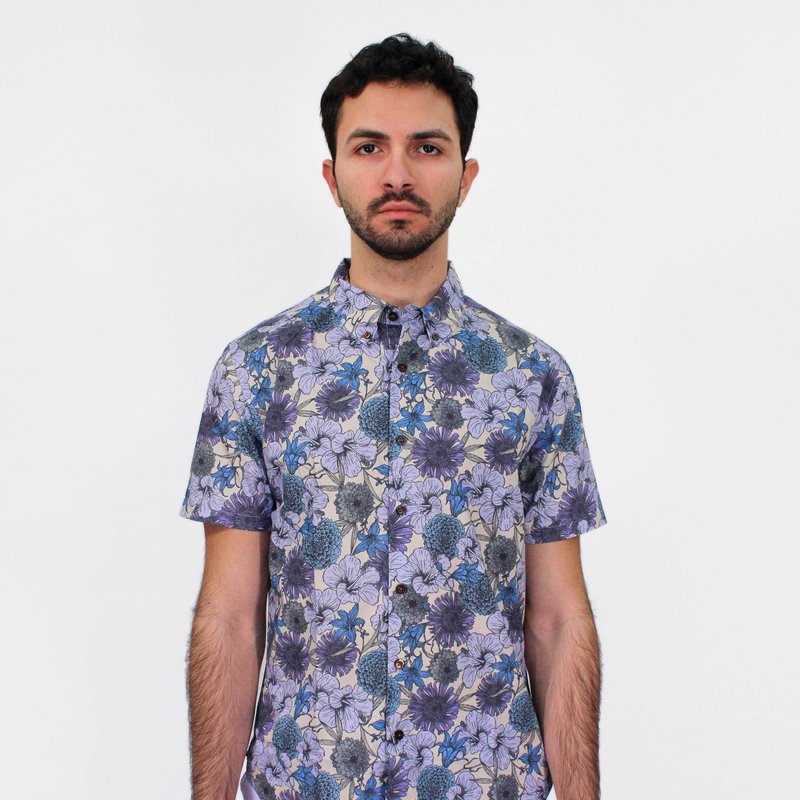 Lords Of Harlech Tim Hibiscus Garden Shirt In Pumice In Blue