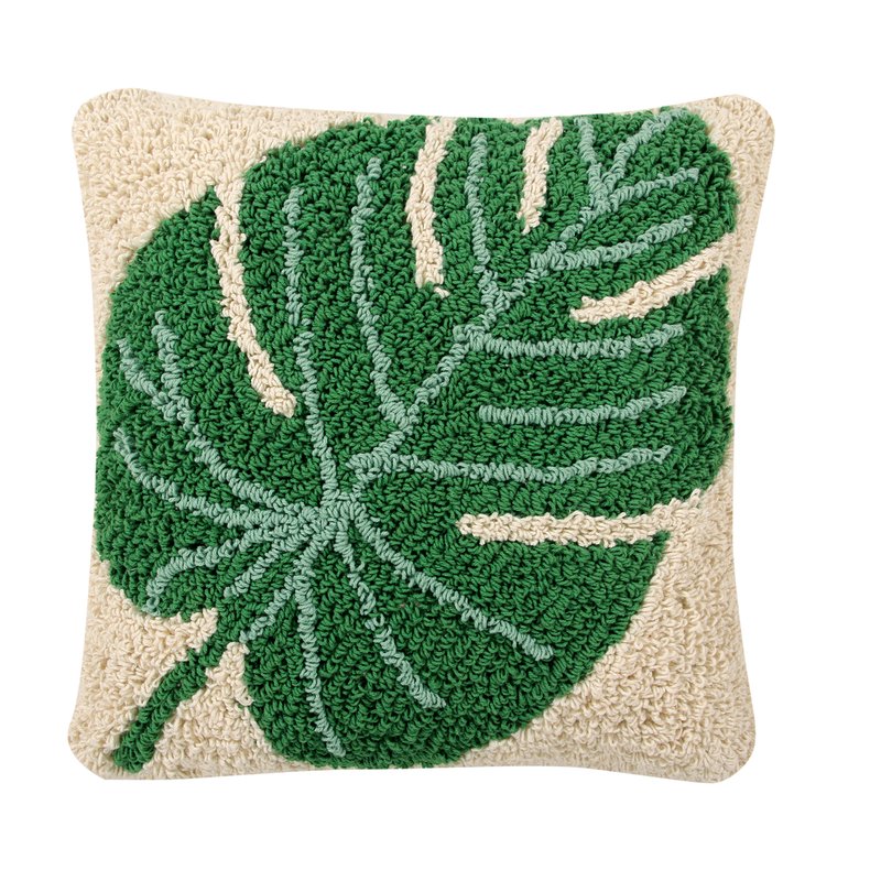 Lorena Canals Monstera Washable Pillow, Green In White