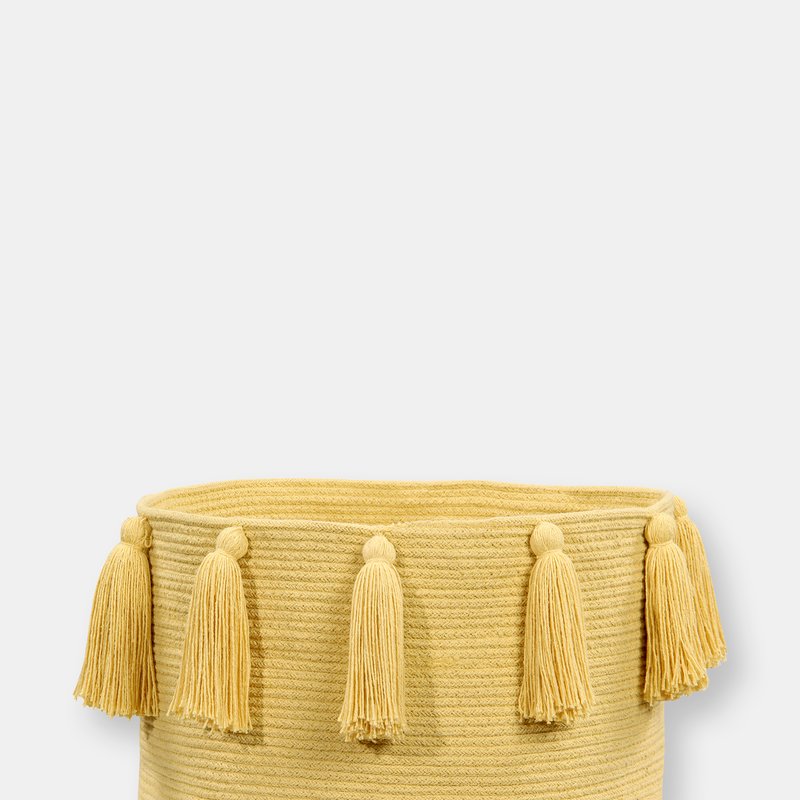 Lorena Canals Tassels Basket, Natural In Yellow