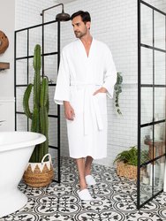 Waffle Kimono Spa Bathrobe for Men -  Absorbent, Lightweight Cotton Robe - White