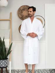 Waffle Kimono Spa Bathrobe for Men -  Absorbent, Lightweight Cotton Robe