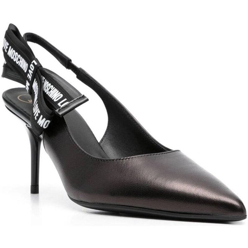 Shop Love Moschino Leather Slingback Heeled Sandals, Black