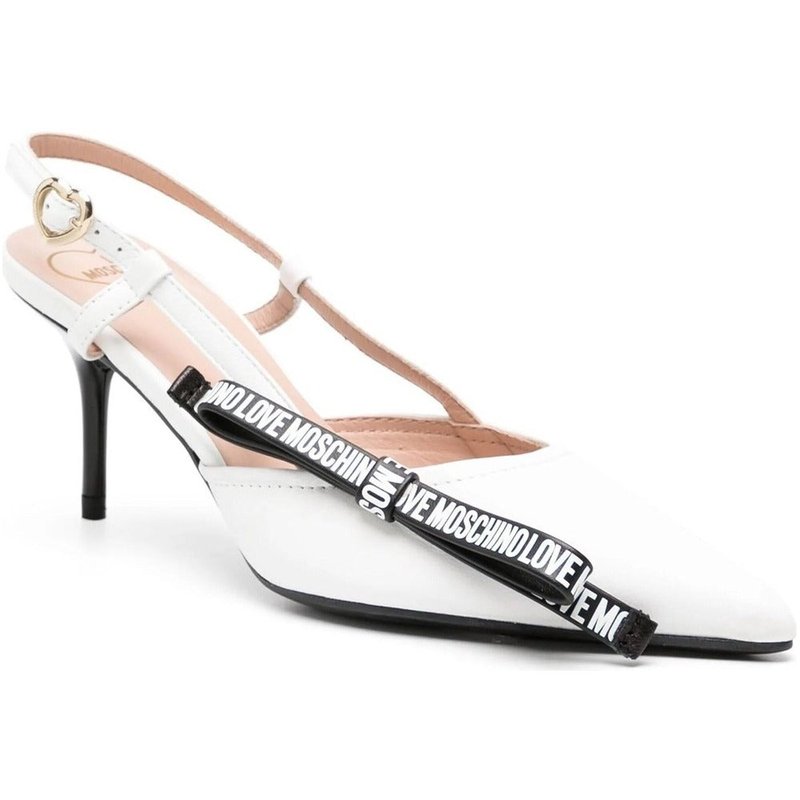 Shop Love Moschino Leather Slingback Heeled Sandals, White
