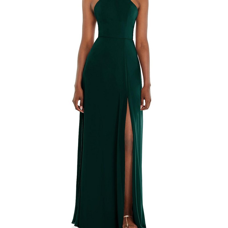 Shop Lovely Diamond Halter Maxi Dress With Adjustable Straps In Green