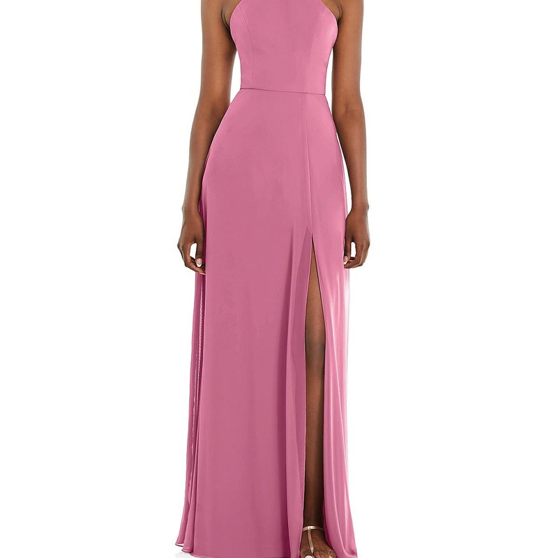 Shop Lovely Diamond Halter Maxi Dress With Adjustable Straps In Pink