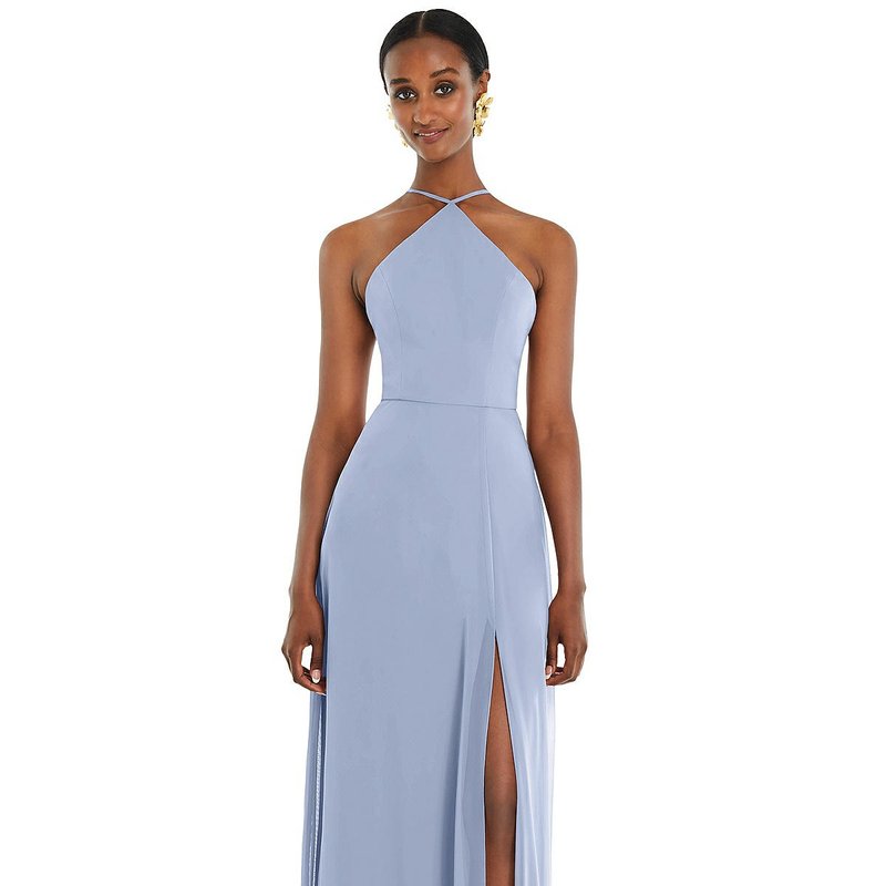 Shop Lovely Diamond Halter Maxi Dress With Adjustable Straps In Blue