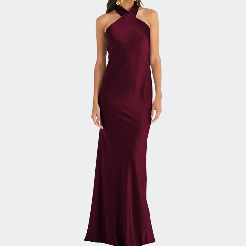 Lovely Draped Twist Halter Tie-back Trumpet Gown In Cabernet