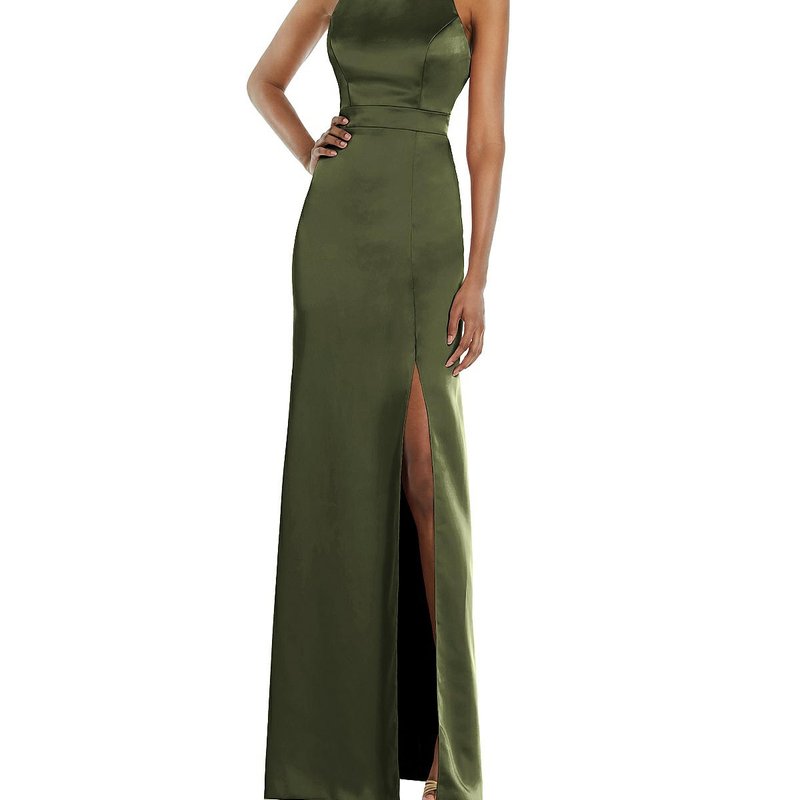 Shop Lovely High Neck Backless Maxi Dress With Slim Belt In Green