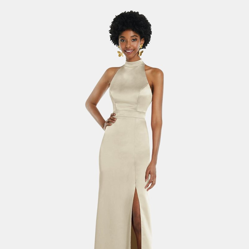 Lovely High Neck Backless Maxi Dress With Slim Belt In Champagne