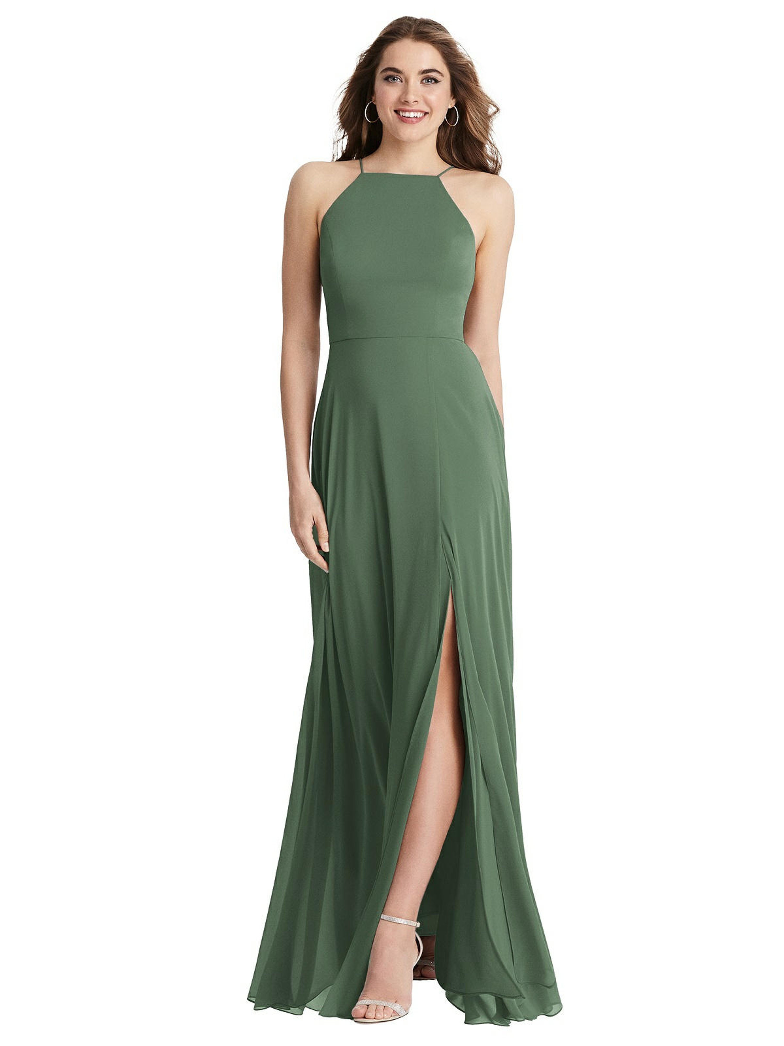 LOVELY LOVELY HIGH NECK CHIFFON MAXI DRESS WITH FRONT SLIT