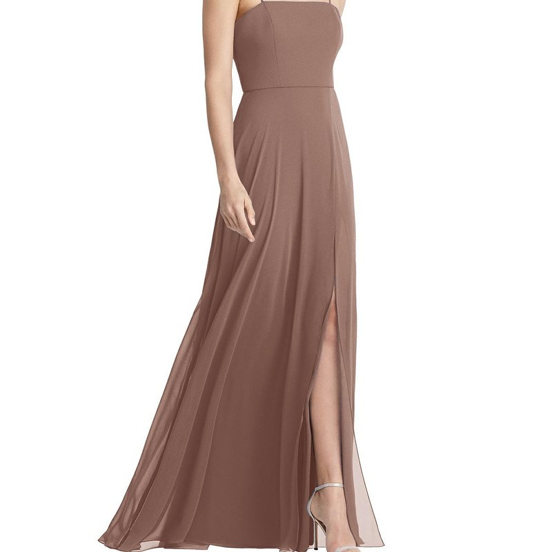 Lovely Square Neck Chiffon Maxi Dress With Front Slit In Sienna