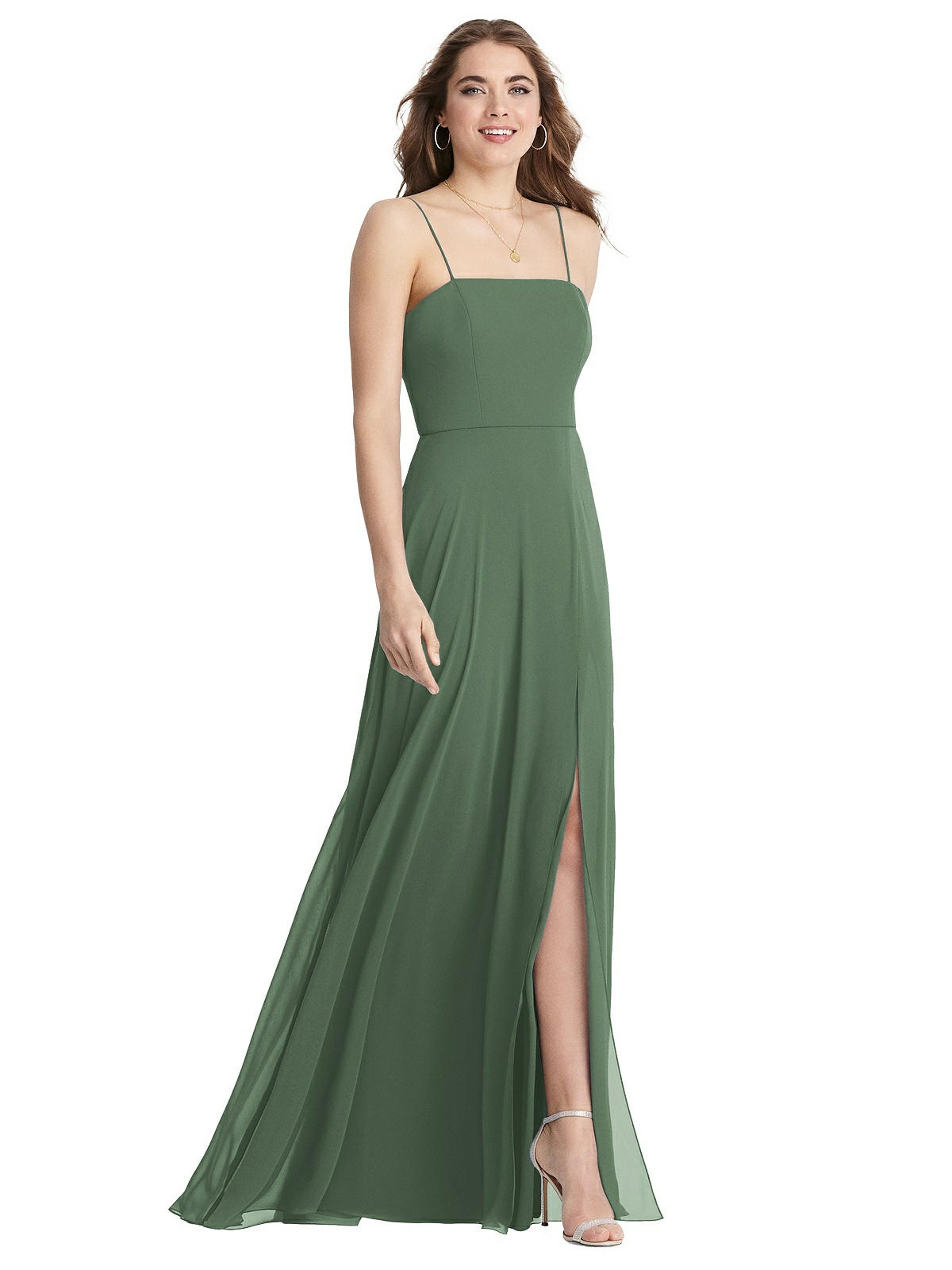 LOVELY LOVELY SQUARE NECK CHIFFON MAXI DRESS WITH FRONT SLIT