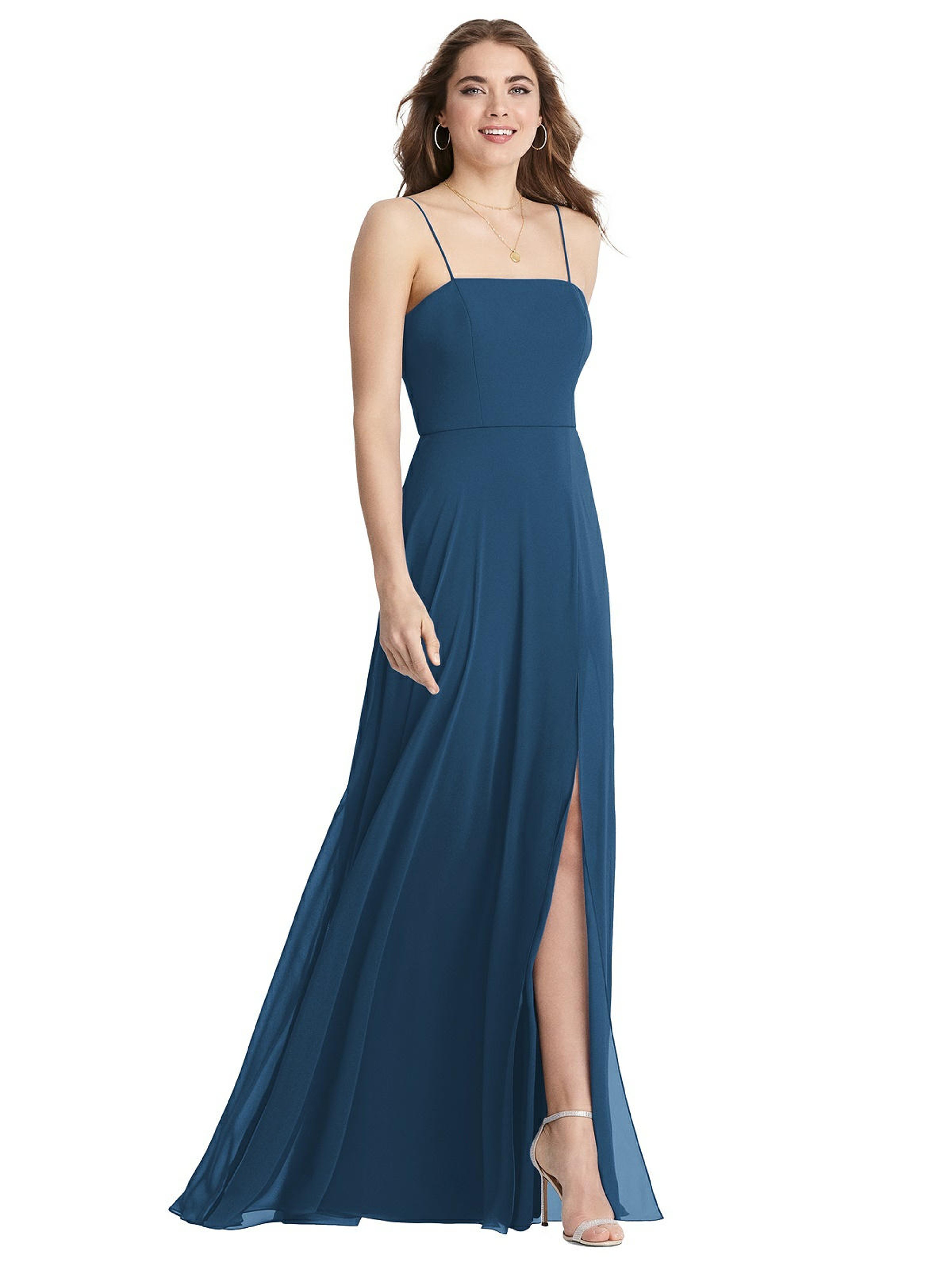 LOVELY LOVELY SQUARE NECK CHIFFON MAXI DRESS WITH FRONT SLIT
