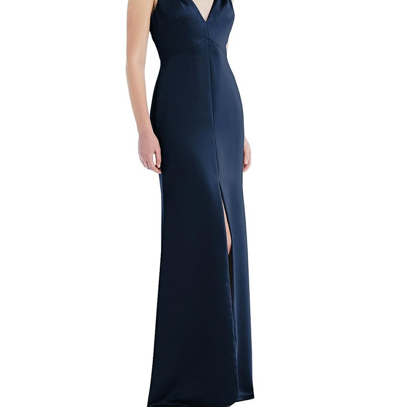 Shop Lovely Twist Strap Maxi Slip Dress With Front Slit In Blue