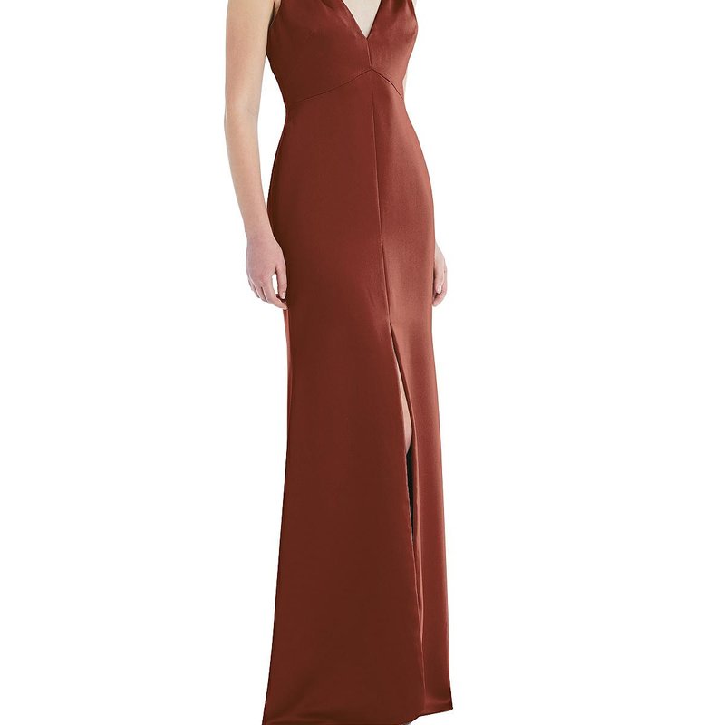 Shop Lovely Twist Strap Maxi Slip Dress With Front Slit In Red