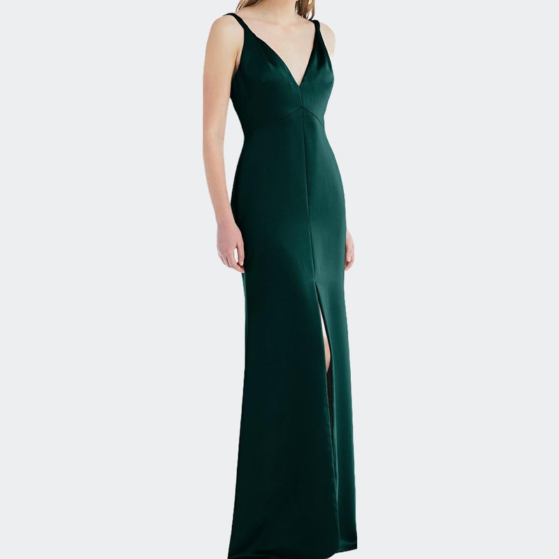 Lovely Twist Strap Maxi Slip Dress With Front Slit In Evergreen