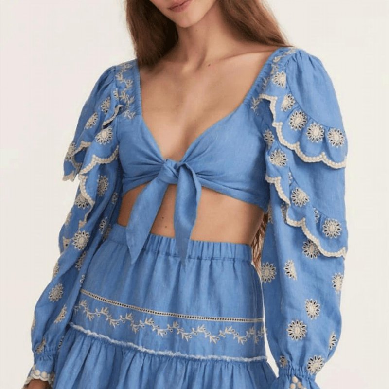 Shop Loveshackfancy Cava Skirt In Blue