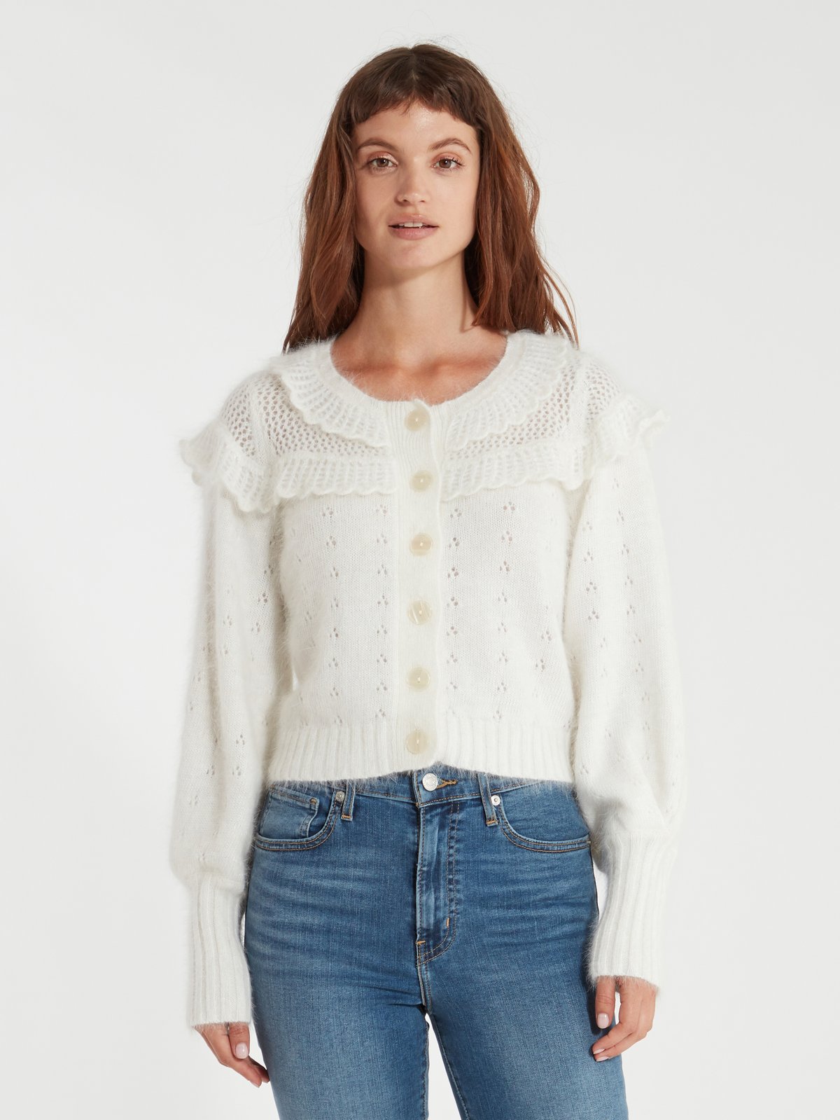 LOVESHACKFANCY Hayden Crop Pointelle Cardigan | Verishop