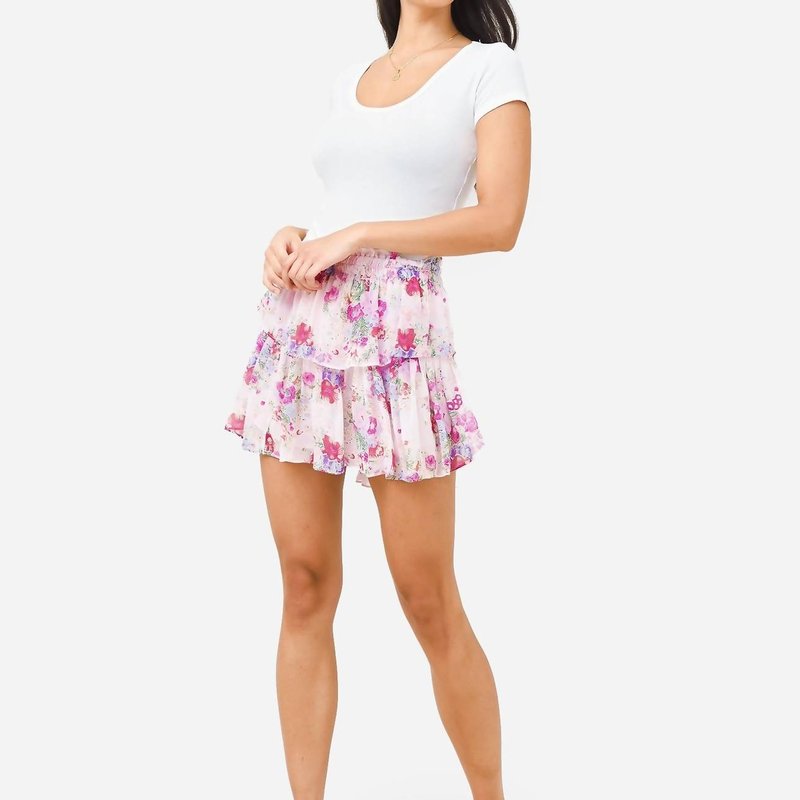 Shop Loveshackfancy Ruffle Mini Skirt In Shimmering Springs In Pink