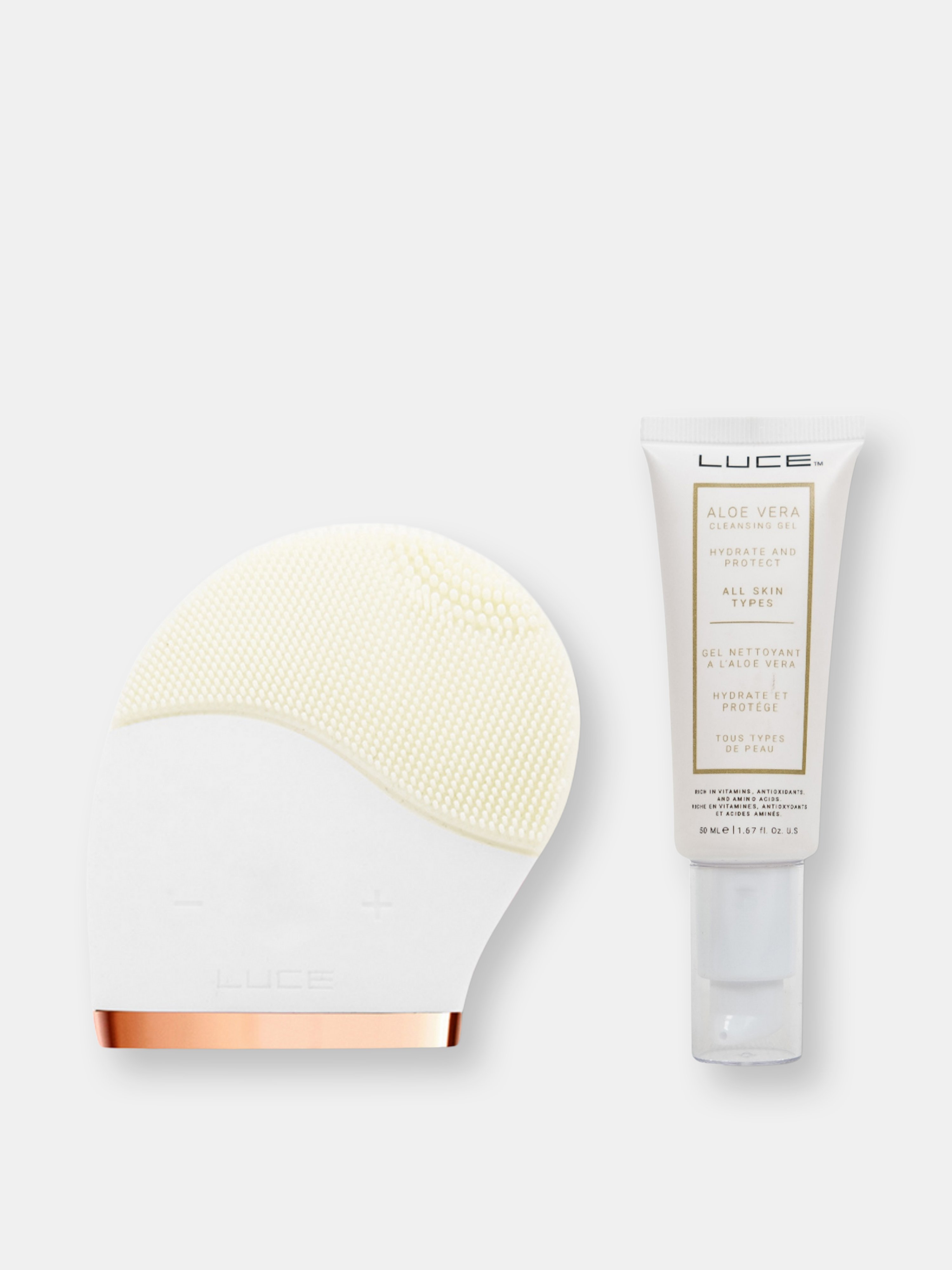 Luce Beauty Luce Facial Cleansing Brush & Aloe Vera Gel Face Wash In White