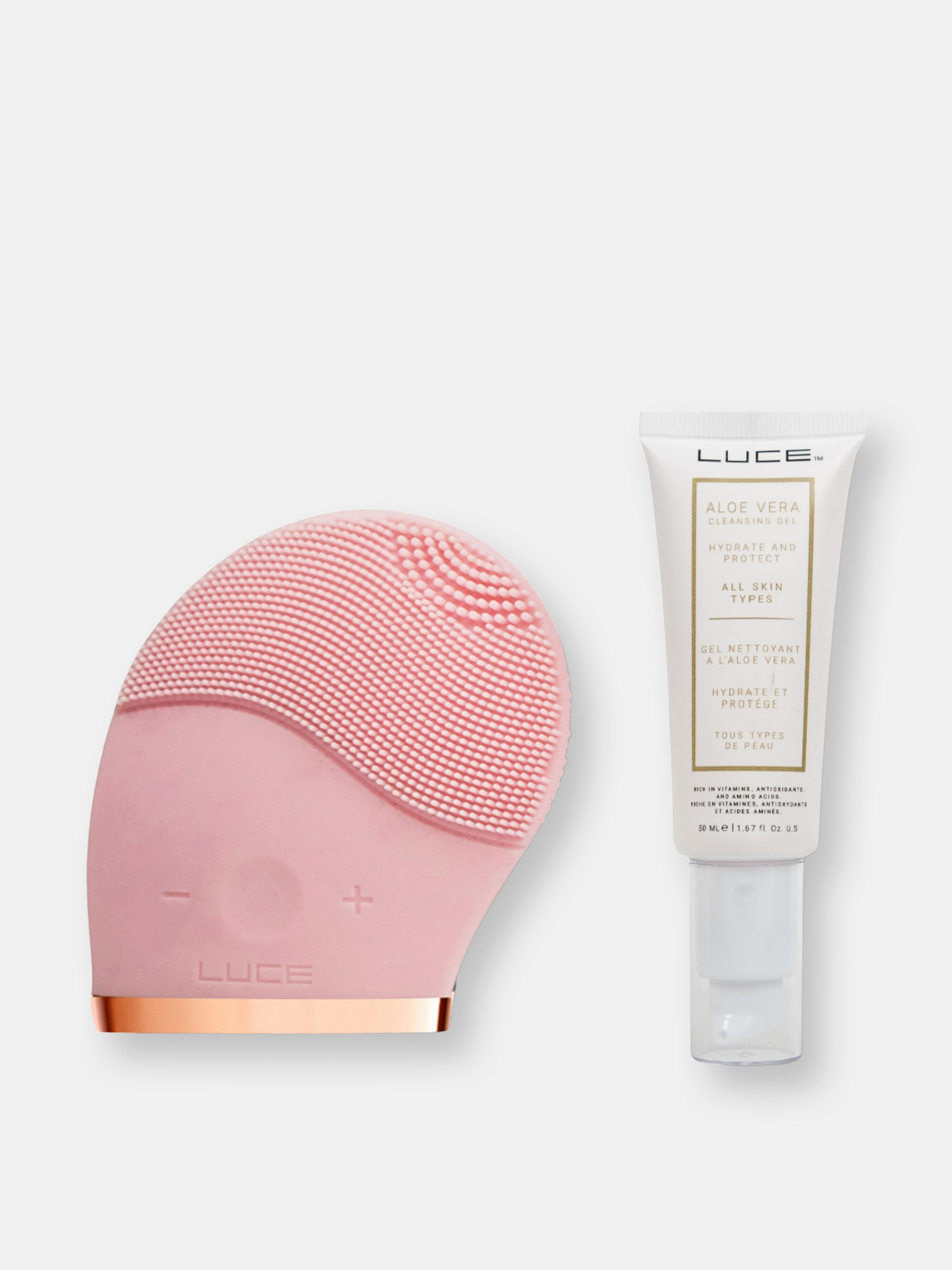 Luce Beauty Luce Facial Cleansing Brush & Aloe Vera Gel Face Wash In Pink