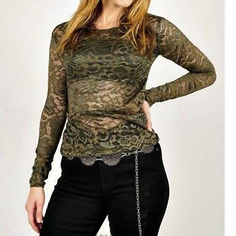 Lucky & Blessed Floral Lace Layering Top In Olive In Green