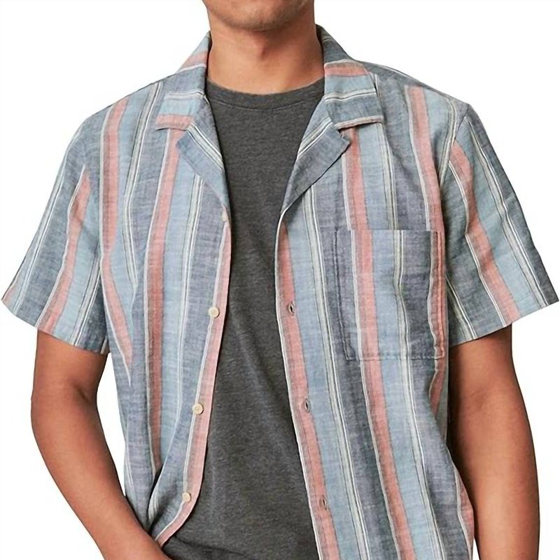 Shop Lucky Brand Striped Short Sleeve Camp Collar In Indigo Stripe In Blue